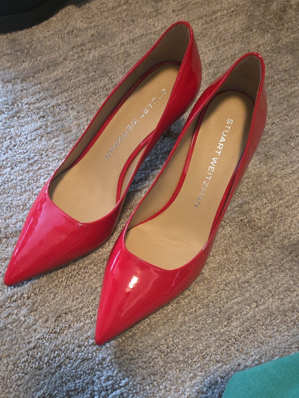 Stuart Weitzman Red Patent Pointed-Toe Pumps